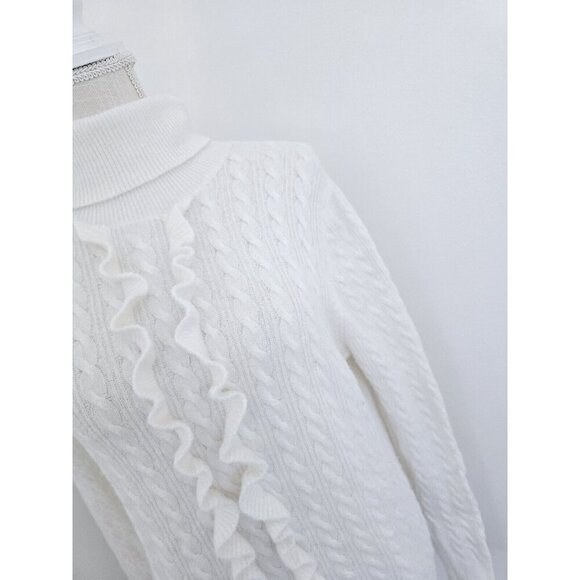 J Crew Ivory Supersoft Ruffle Front Wool Alpaca Turtleneck Pullover Sweater M - Picture 2 of 10